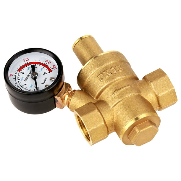 Water Pressure Regulator Valve Adjustable Brass RV Water Pressure Regulator Reducer with Gauge for Camper Travel Trailer Pressure Range 0.05-0.8Mpa /7.25-116PSI 
